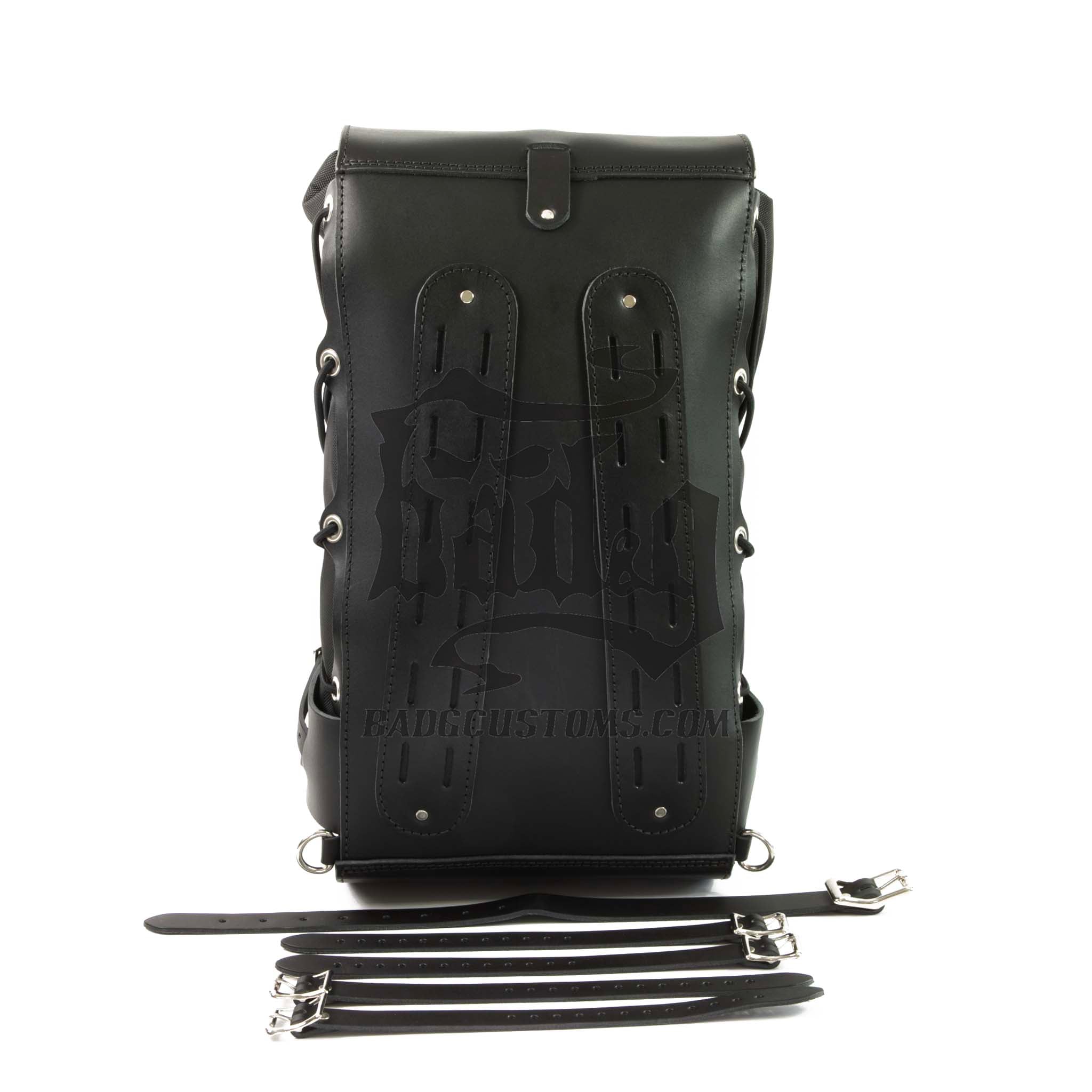 Back panel with universal strap slots for sissy bar mounting